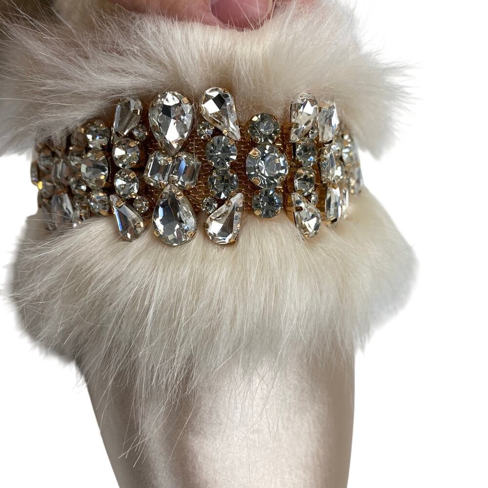 Express Faux Fur Crystal Mule Slippers Pink Coquette Twee Glam Cozy Holiday Chic - Picture 7 of 9